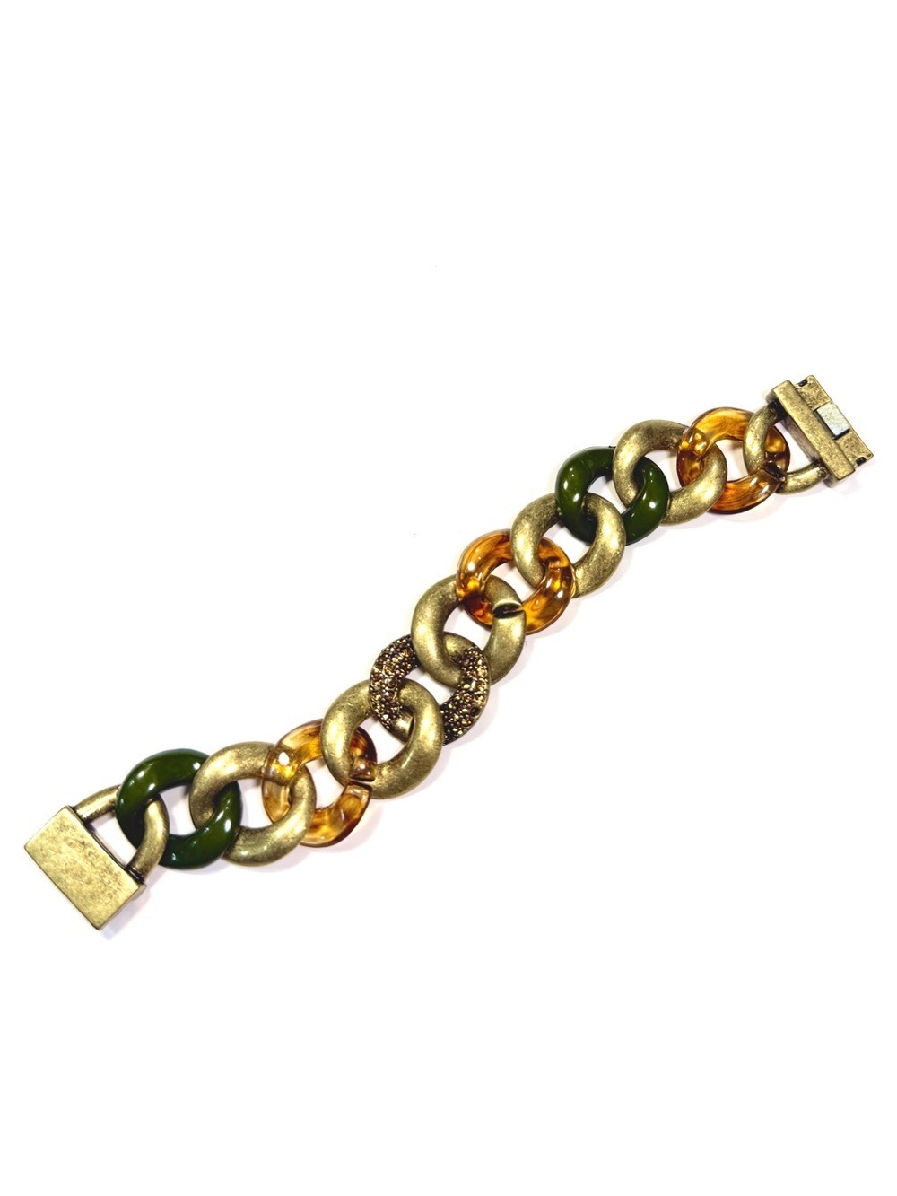 WHBM Gold Tortoise Resin Link Bracelet Magnetic Closure 7.5 Inch NWT